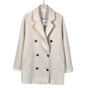 Max Mara Womens Double-Breasted Wool Coat Beige White Lapel Style Size XS